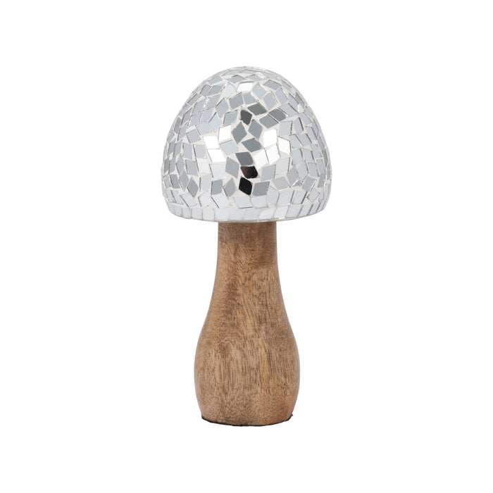 Wood 6" Mosaic Mushroom - Silver