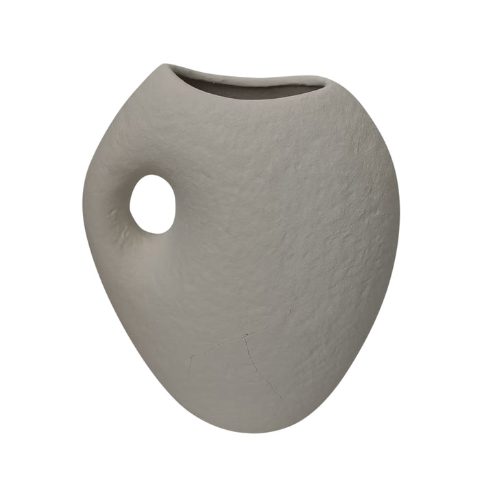 11" Rough Textured Handle Vase - White