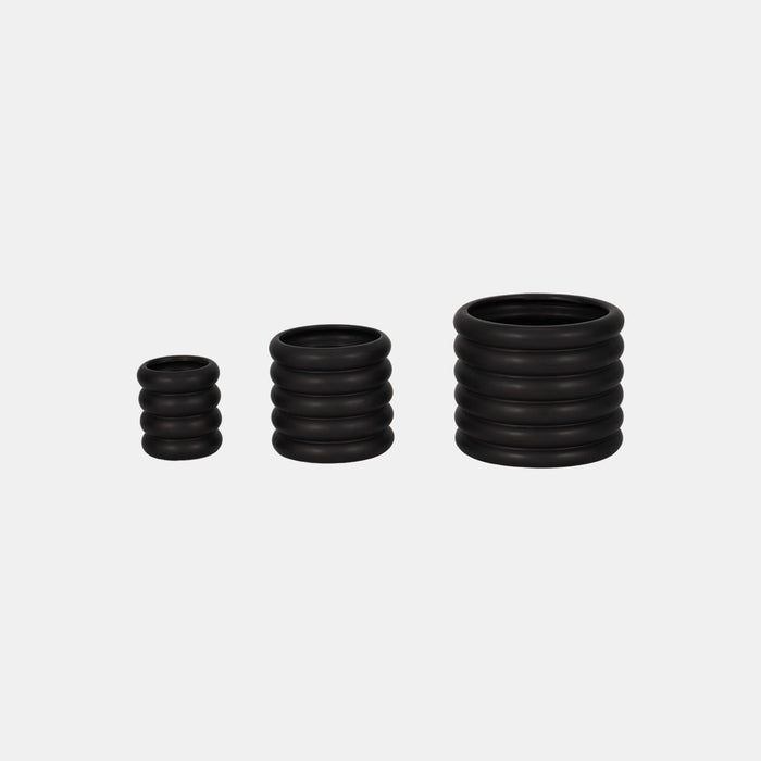 4 / 6 / 7" Stacked Rings Planters (Set of 3) - Black