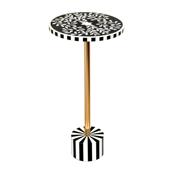 Metal 24" Harlequin Stripe Accent Table - Black / White