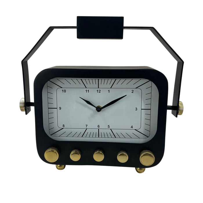 12" Footed Clock With Handle - Black / Gold