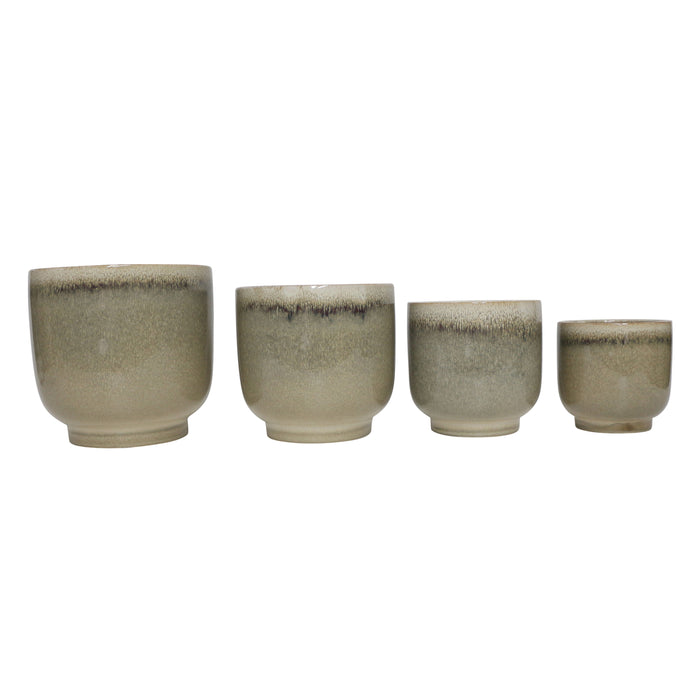 5/6/7/8" Reactive Finish Planters (Set of 4) - Green
