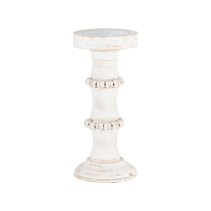 Wood Antique Style Candle Holder 11" - White