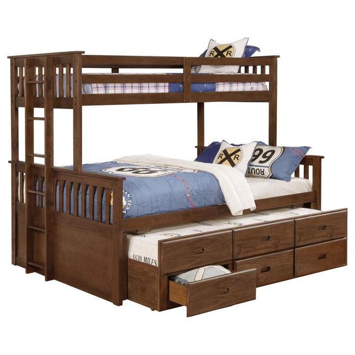 Atkin - Twin Extra Long Over Queen 3-Drawer Bunk Bed - Weathered Walnut