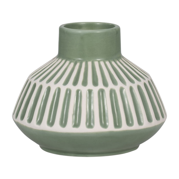 Ceramic 6" Tribal Vase - Dark Sage