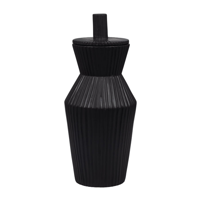 Laurel Large Black Lidded Jar - Black