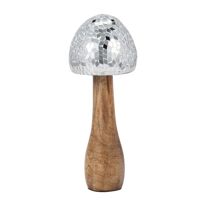 Wood 10" Mosaic Mushroom - Silver