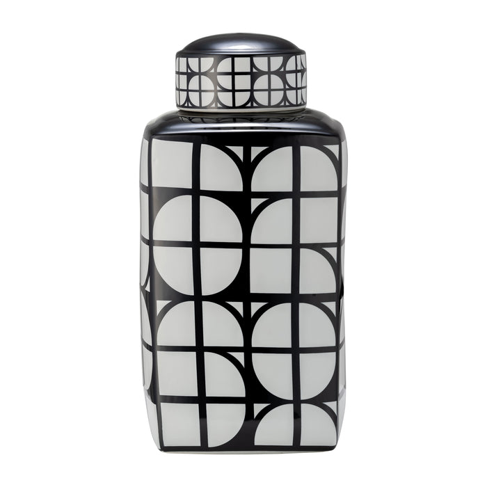 Cer Square Jar With Lid 18" - Black / White
