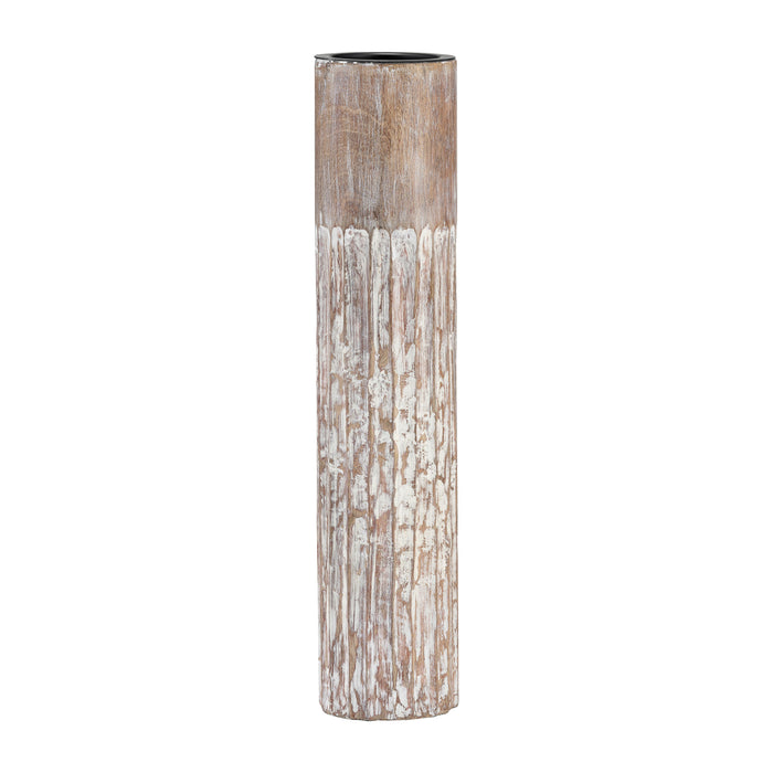Wood 2-Tone Textured Candle Holder 14" - Brown