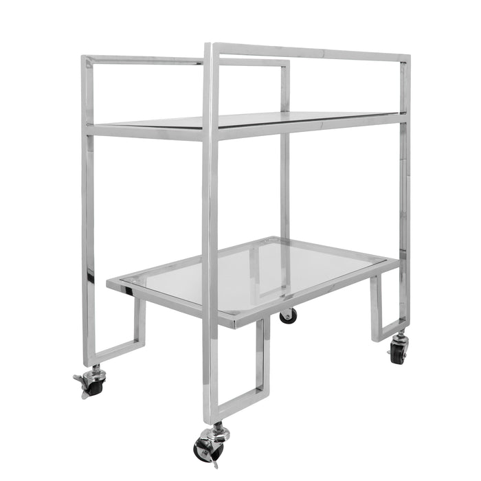 Metal 2-Layered Bar Cart 26 x 32" - Silver