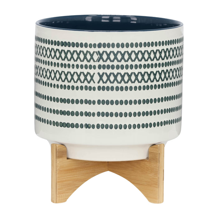Ceramic Planter On Stand With Dots 10" - Blue