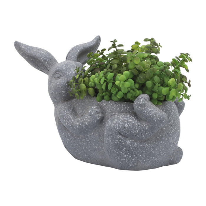 Resin Laying Bunny Planter 15" - Gray