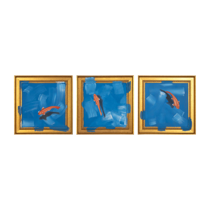 Hand Painted Fish In Sea (Set of 3) - Blue / Orange