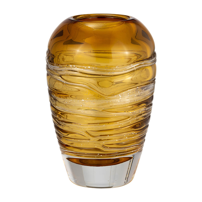 Glass Veined Vase 9" - Amber