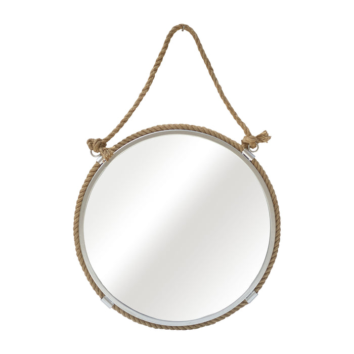 Metal 24" Mirror With Rope - Silver/Natural
