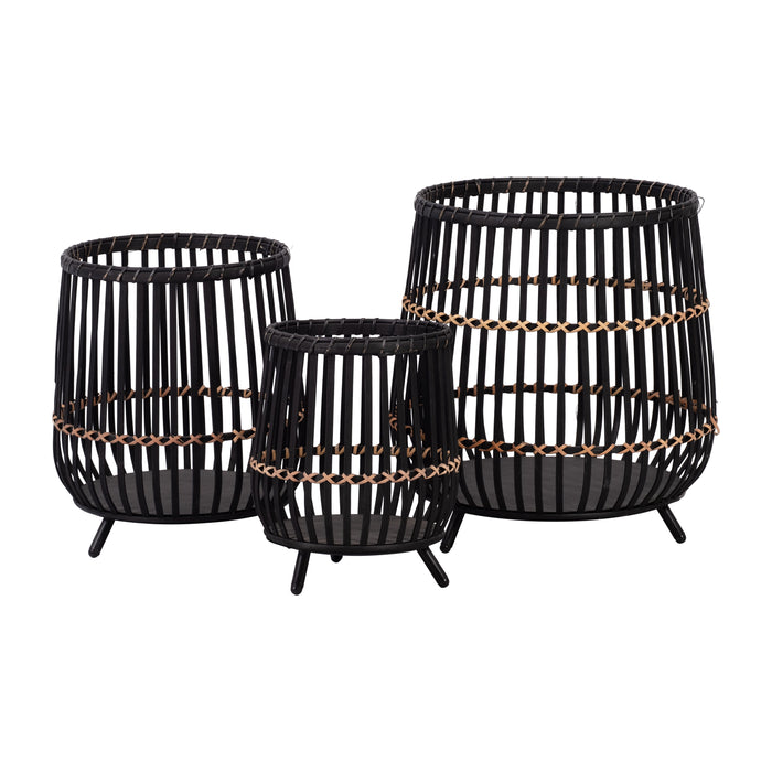 Bamboo Footed Planters 17 / 14 / 10" (Set of 3) - Black