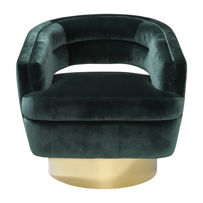Velveteen Swivel Chair With Gold Base - Green