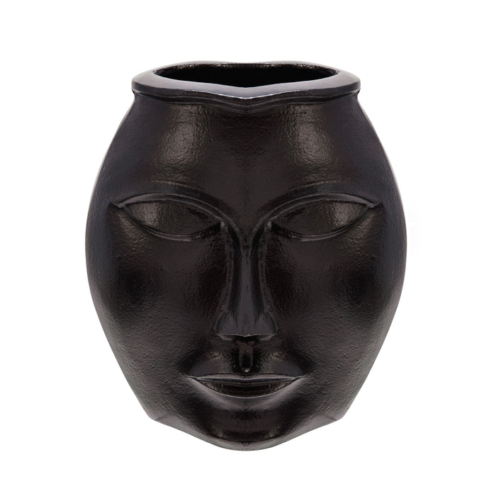 Metal Decorative Face Vase 11" - Black