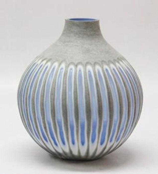 12" Ridged Vase - Blue / Gray