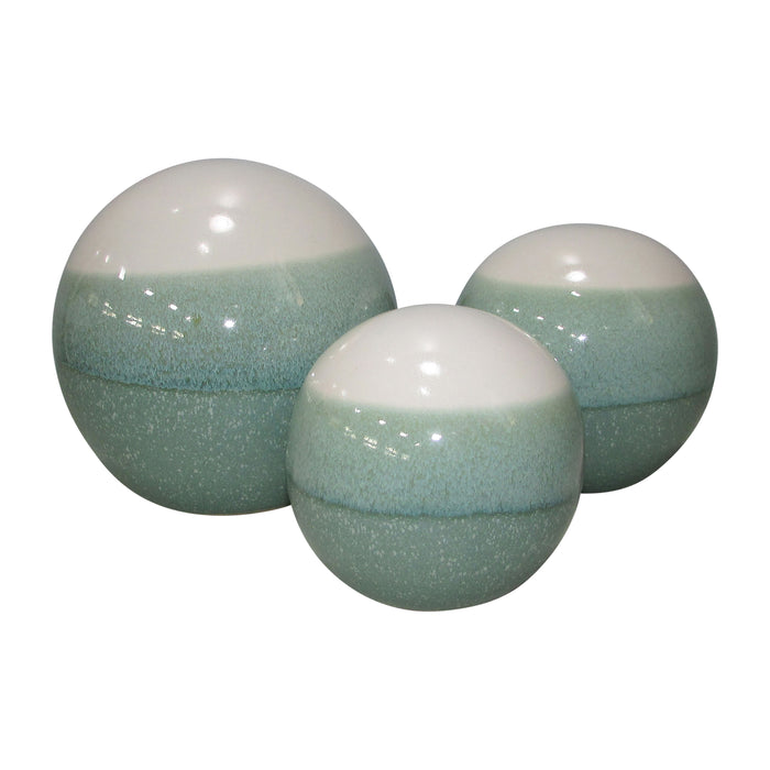 Ceramic Ombre Orbs 4 / 5 / 6" (Set of 3) - Sage / White