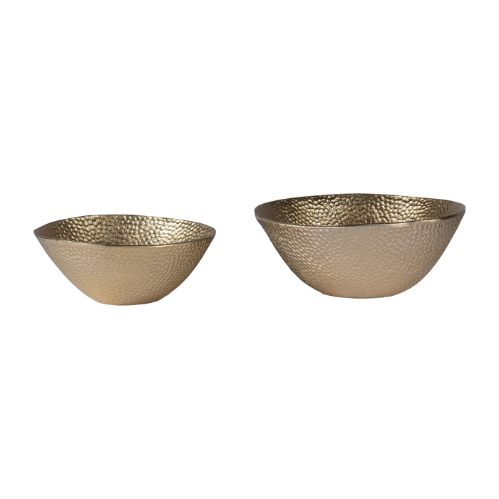 Metal Round Hammered Bowls 11 / 13" (Set of 2) - Champagne
