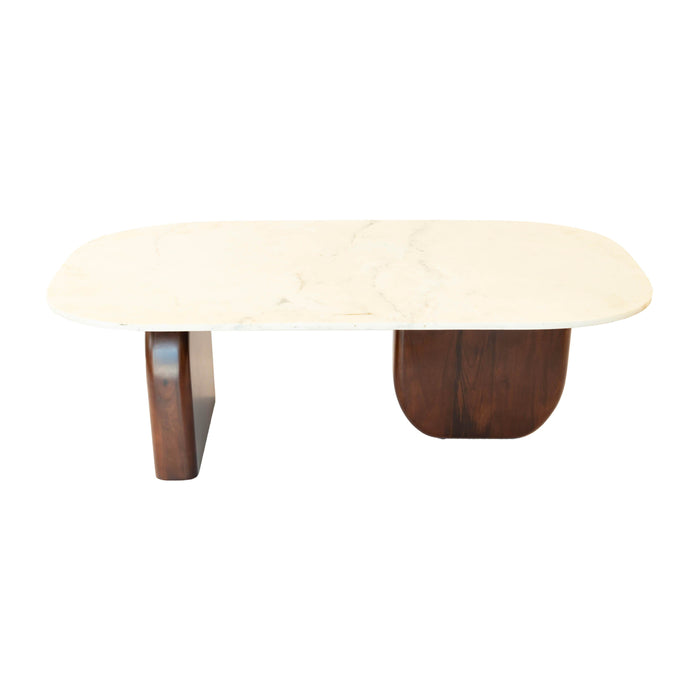 Marble/Wood 42" x 31" Oval Console Table - Walnut/White