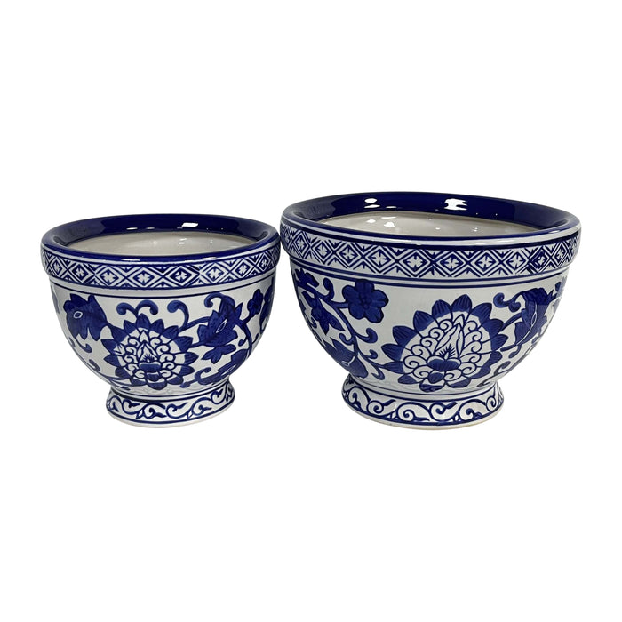 Bowl Chinoiserie Planters (Set of 2) - Blue / White