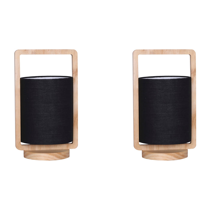 Wood Cylindrical Table Lamps 12" (Set of 2) - Nature Wood / Black