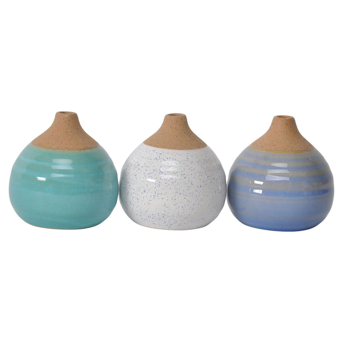 Glazed Bud Vases (Set of 3) - Blue / Turquoise / White