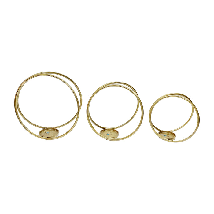 Metal Double Ring Candle Holder 12 / 14 / 16" (Set of 3) - Gold