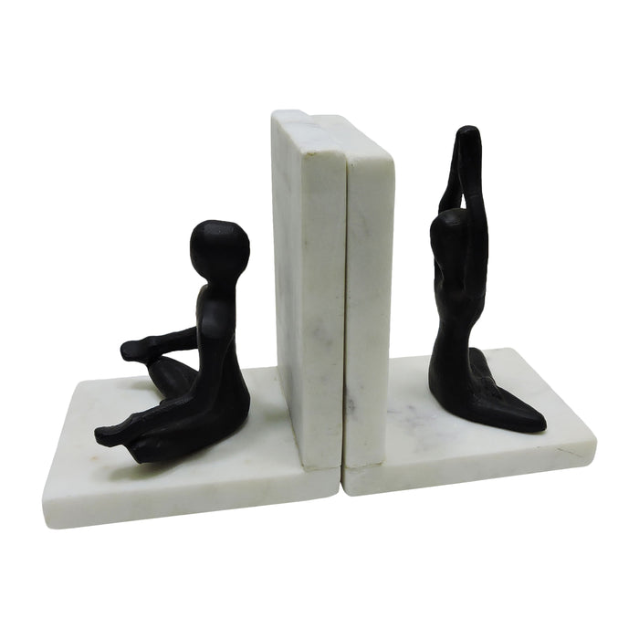 Metal 6" Yoga Ladies Bookends On Marble (Set of 2) - Black