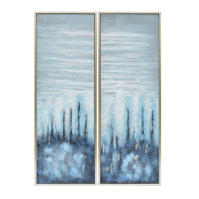 Abstract Oil Painting 62 x 22" (Set of 2) - Blue
