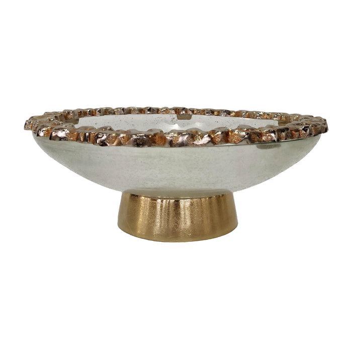 Glass Bowl With Rocky Ring 17" - Champagne