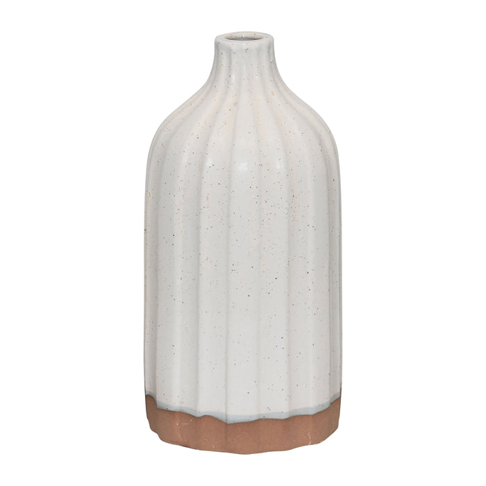 Clay 12" Flat Ribbed Bottle Vase Exposed Bottom - White