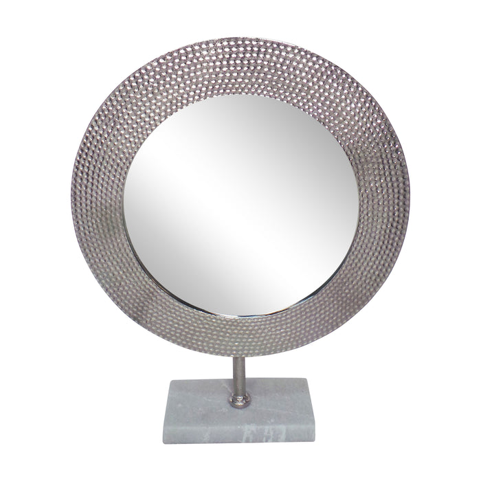 Metal Hammered Mirror On Stand 21" - Silver