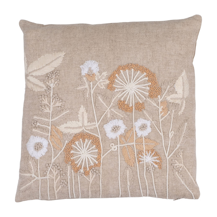 Cotton Wild Flowers Hand Embroidery Decora 20 x 20" - Gray
