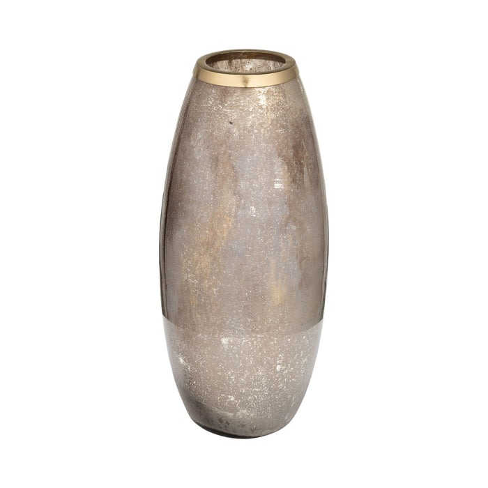 Glass Vase With Metal Ring - Champagne