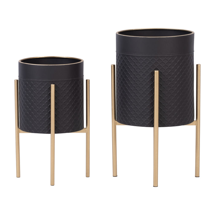 Scales Planter On Metal Stand (Set of 2 ) - Black / Gold