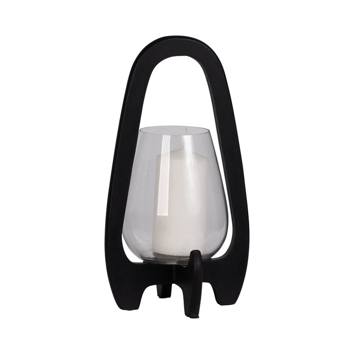Glass Lantern With Wood Handle 15" - Black
