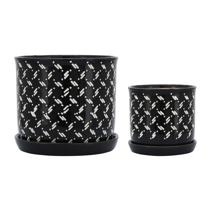 Dots Planter With Saucer 6 / 8" (Set of 2) - Black