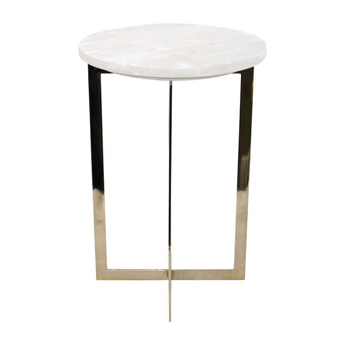 Metal 20" Selenite Top Accent Table - Ivory / Gold