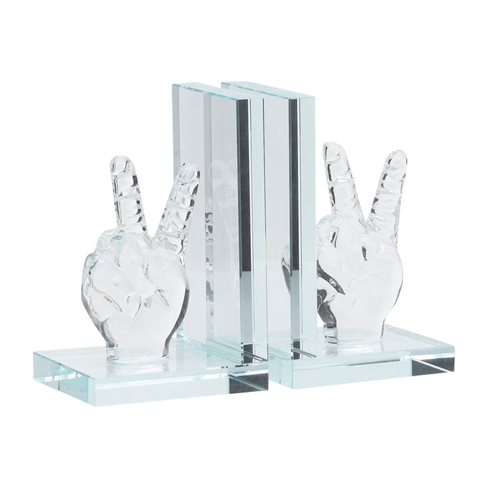 Crystal Peace Sign Bookends 6" (Set of 2) - White