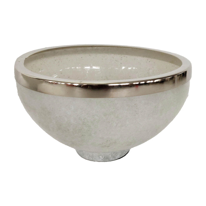 Glass Bowl With Ring Deco 10" - White