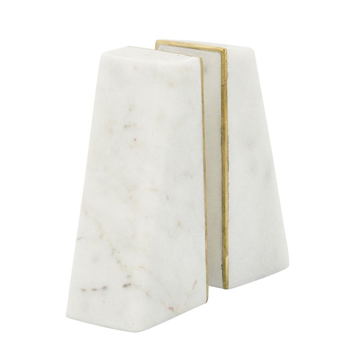 Marble Slanted Bookends With Gold Trim 7" (Set of 2) - White