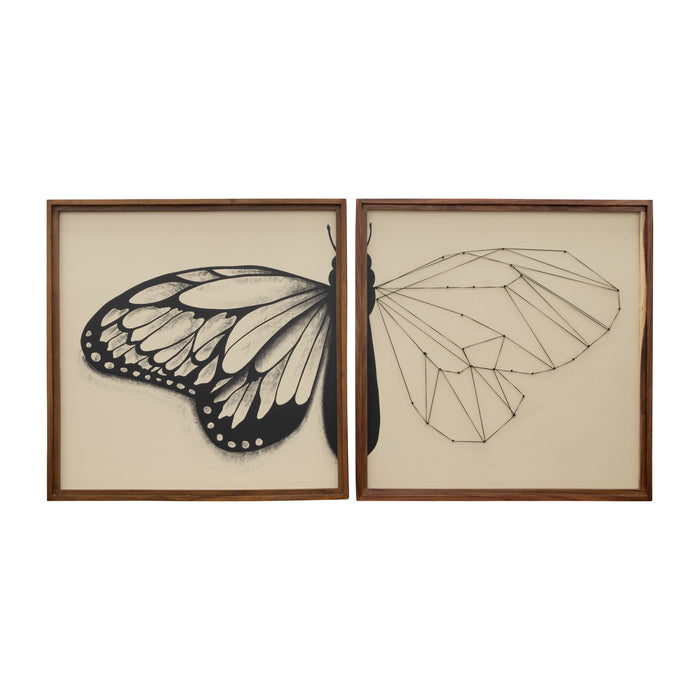 94 x 47 Hand Painted Butterfly In The Works (Set of 2) - Black