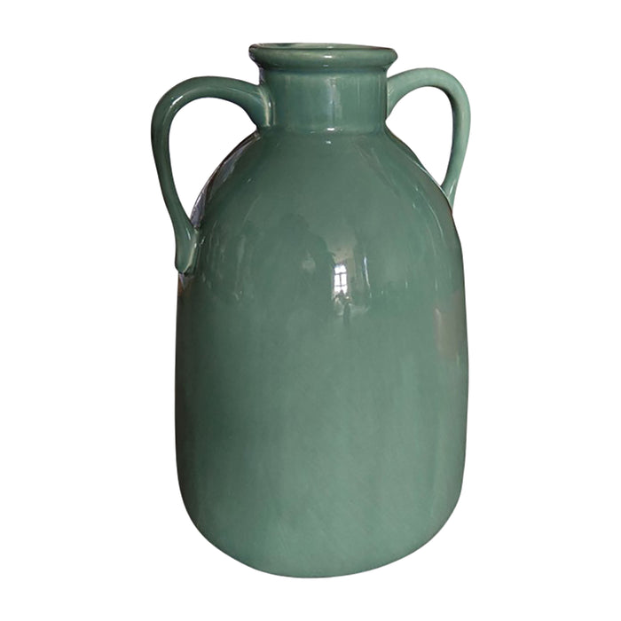 Ceramic 10" Eared Vase - Dark Sage