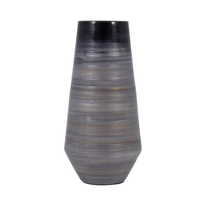 Glass 15" Enameled Vase - Gray/Black