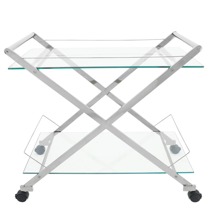 Two Tier Rolling Bar Cart 31" - Silver