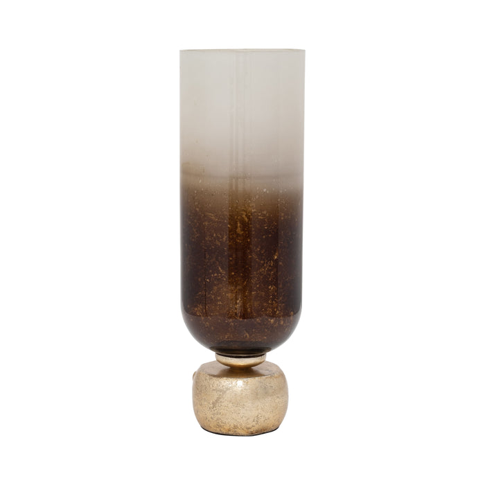 Glass 19" Ombre Candleholder On Base - Ivory/Gold
