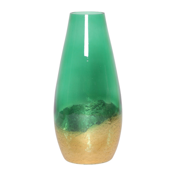 Glass 19" Gold Dipped Vase - Green